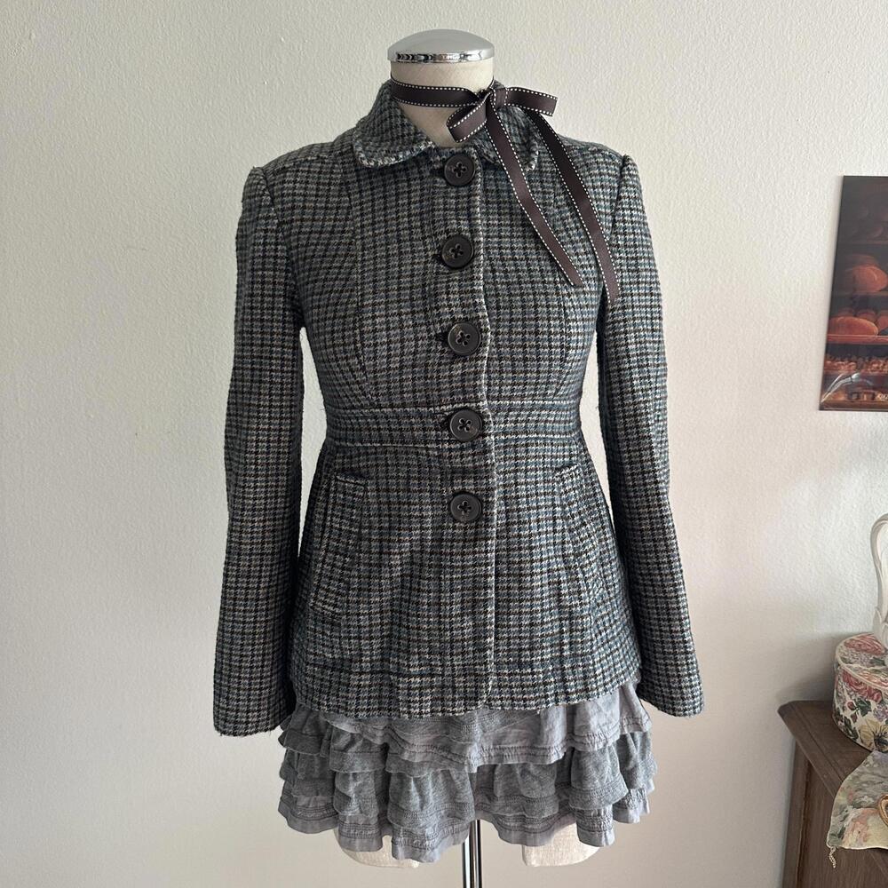 Blue and gray plaid babydoll blazer